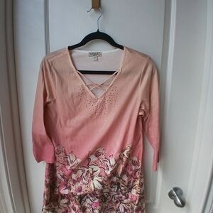 3/$15 Coldwater Creek Peach and Pink Floral Top Size XS